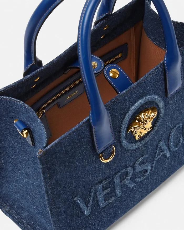 Versace Totes La Medusa Denim Small Tote Bag Blue 8211 Women Versace Totes La Medusa Denim Small Tote Bag Blue 8211 Women