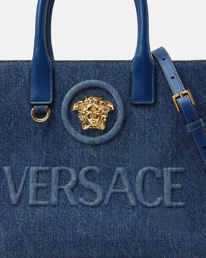 Versace Totes La Medusa Denim Small Tote Bag Blue 8211 Women Versace Totes La Medusa Denim Small Tote Bag Blue 8211 Women