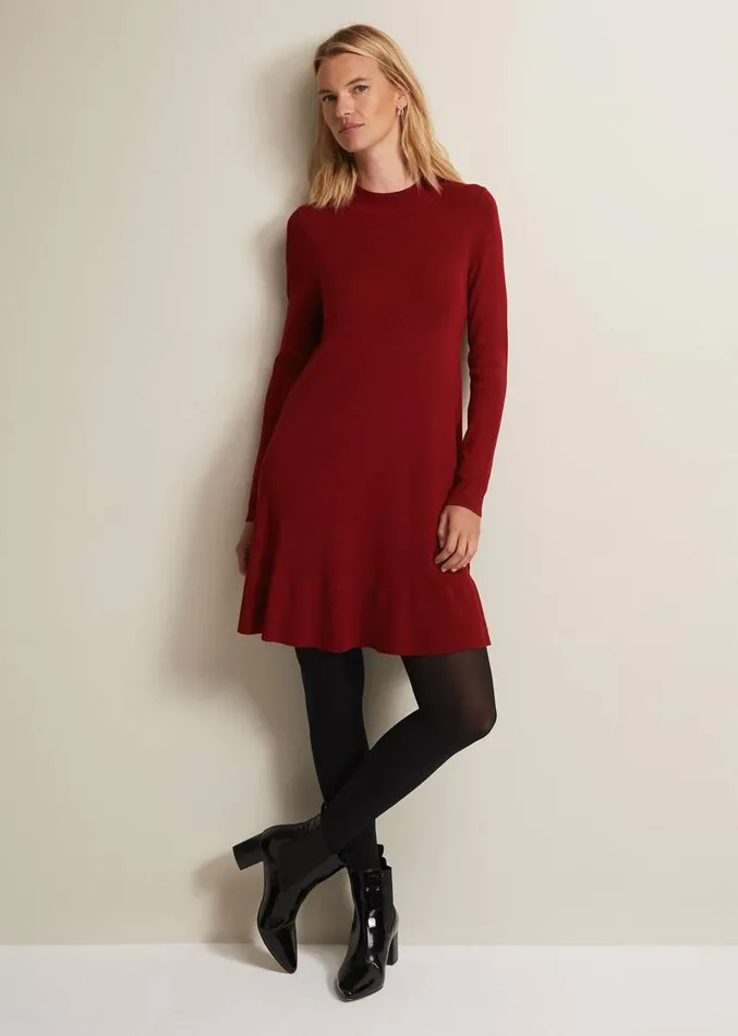 Vickie Fine Knit Mini Dress Red Women Phase Eight Dresses