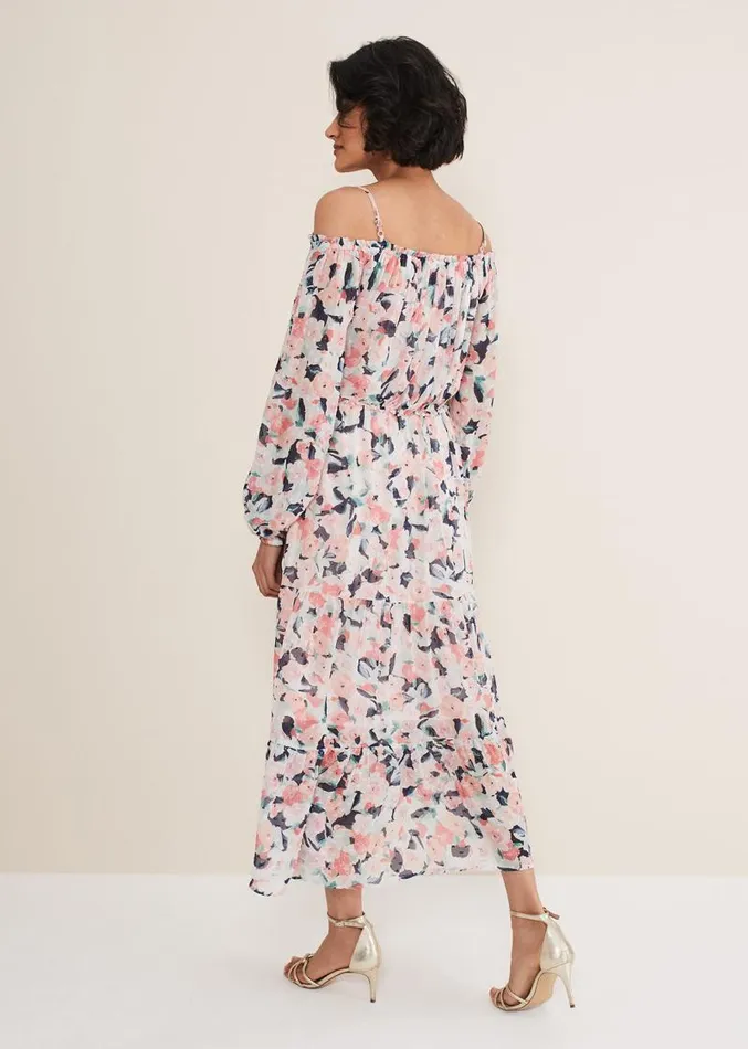 Vicky Off Shoulder Printed Dress Multicoloured Women Phase Eight Dresses