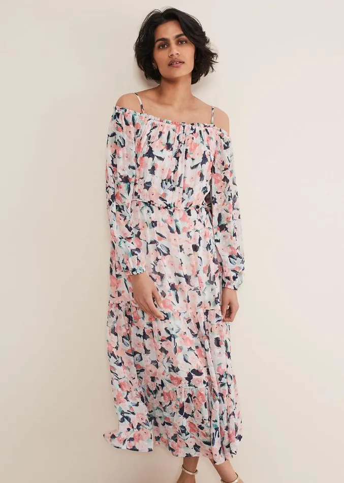 Vicky Off Shoulder Printed Dress Multicoloured Women Phase Eight Dresses