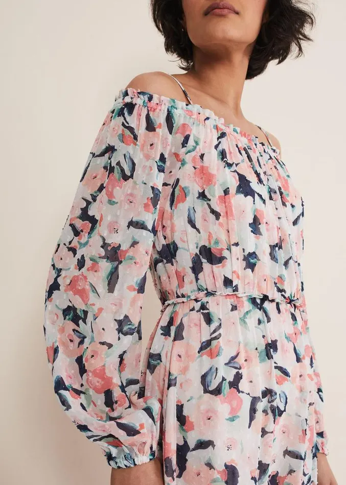 Vicky Off Shoulder Printed Dress Multicoloured Women Phase Eight Dresses