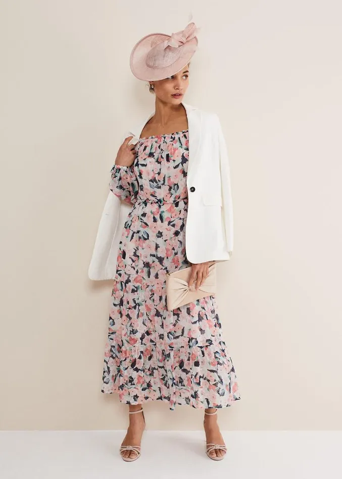 Vicky Off Shoulder Printed Dress Multicoloured Women Phase Eight Dresses
