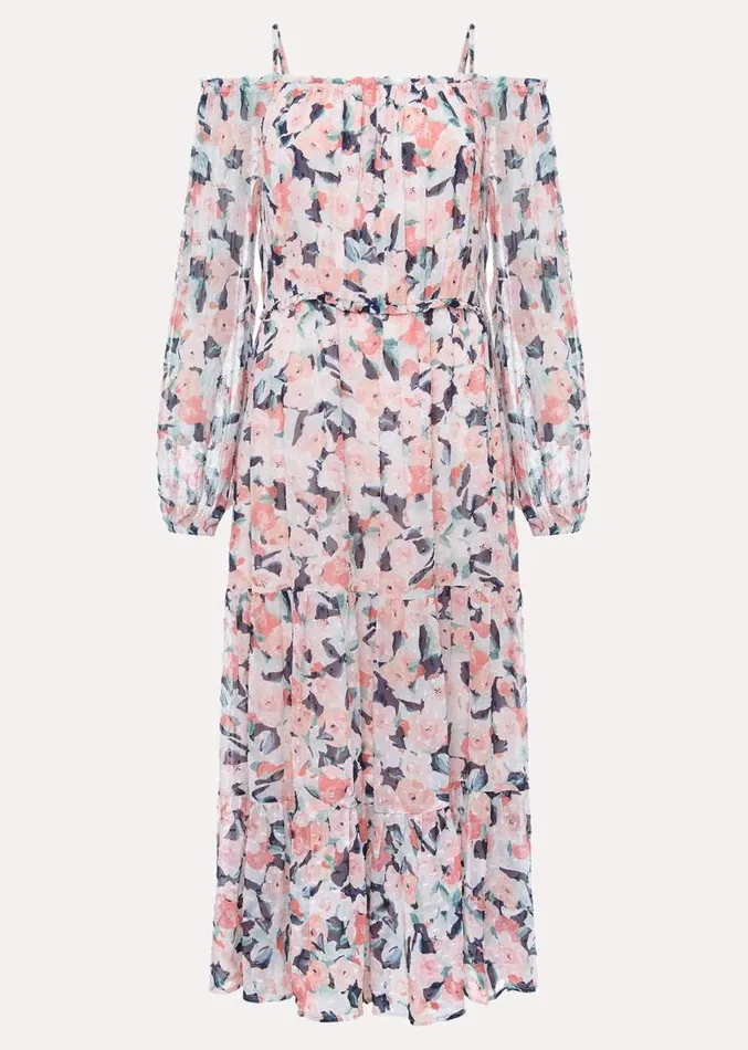 Vicky Off Shoulder Printed Dress Multicoloured Women Phase Eight Dresses