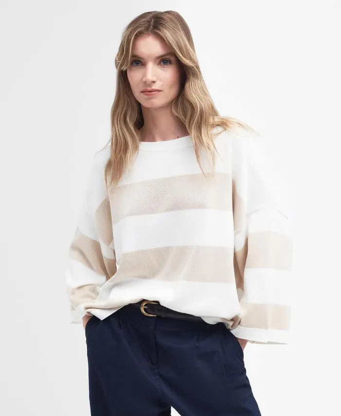 Vivienne Crew Neck Jumper French Oak Stripe Women Barbour Jumpers