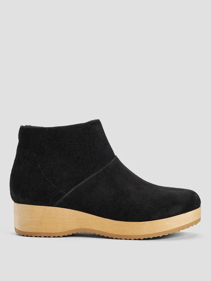 Warm Suede Clog Bootie Black Women Eileen Fisher Shoes