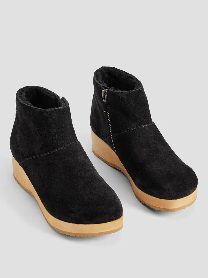 Warm Suede Clog Bootie Black Women Eileen Fisher Shoes