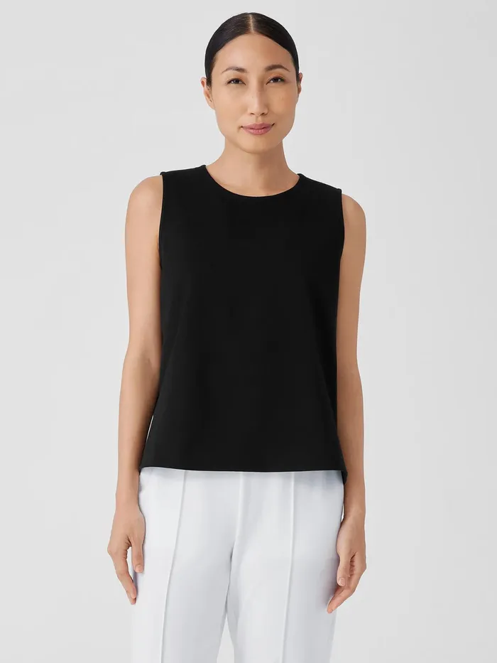 Washable Flex Ponte Round Neck Tank Black Women Eileen Fisher Tanks and Camis