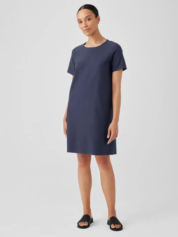 Washable Stretch Crepe Jewel Neck Dress Ocean Women Eileen Fisher Dresses and Skirts