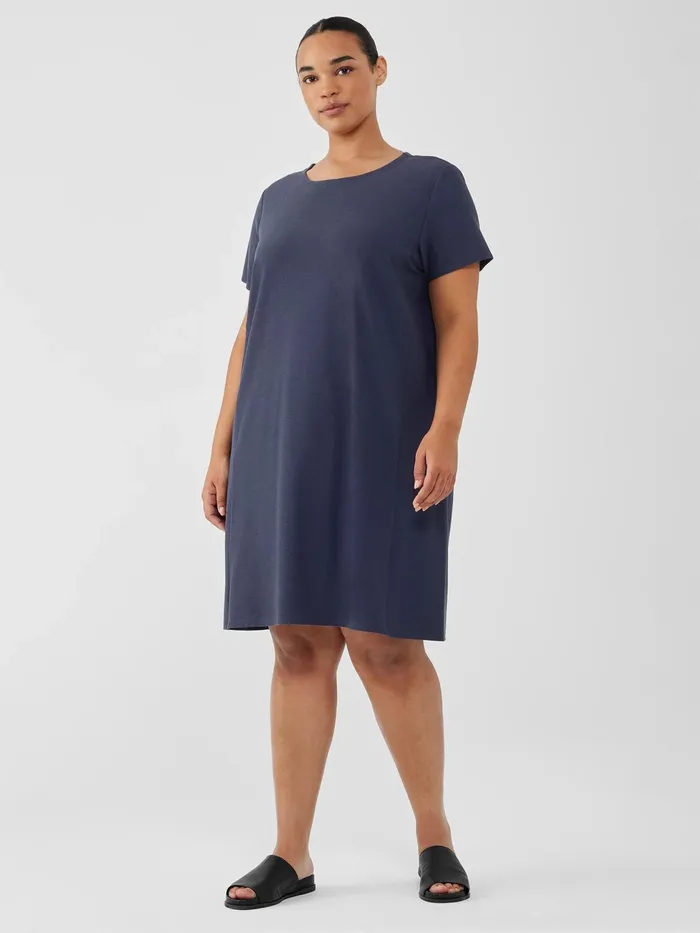 Washable Stretch Crepe Jewel Neck Dress Ocean Women Eileen Fisher Dresses and Skirts