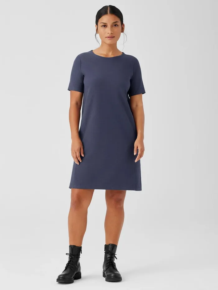 Washable Stretch Crepe Jewel Neck Dress Ocean Women Eileen Fisher Dresses and Skirts