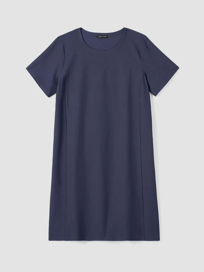 Washable Stretch Crepe Jewel Neck Dress Ocean Women Eileen Fisher Dresses and Skirts