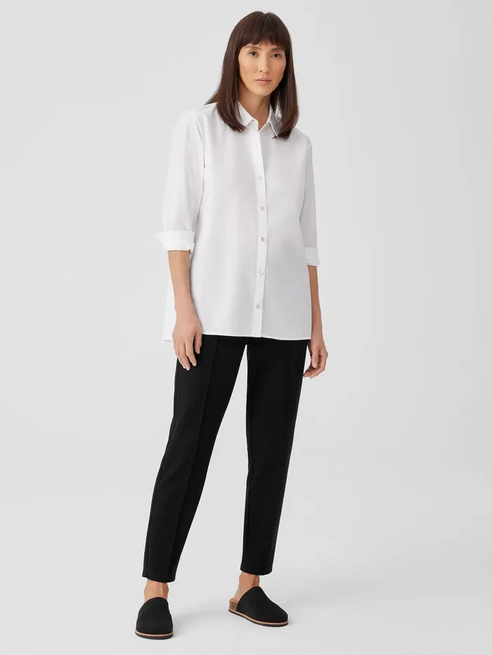 Washed Organic Cotton Poplin Classic Collar Long Shirt White Women Eileen Fisher Dresses and Skirts