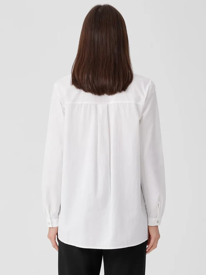 Washed Organic Cotton Poplin Classic Collar Long Shirt White Women Eileen Fisher Dresses and Skirts