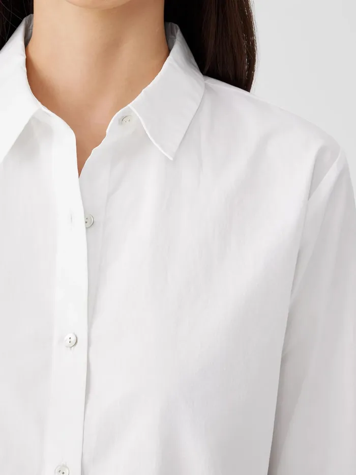 Washed Organic Cotton Poplin Classic Collar Long Shirt White Women Eileen Fisher Dresses and Skirts