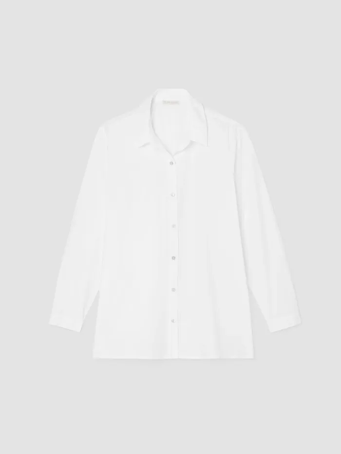 Washed Organic Cotton Poplin Classic Collar Long Shirt White Women Eileen Fisher Dresses and Skirts
