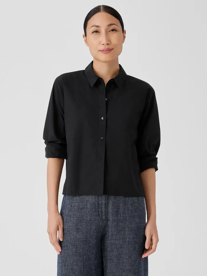 Washed Organic Cotton Poplin Classic Collar Shirt Black Women Eileen Fisher Tops and Tees Washed Organic Cotton Poplin Classic Collar Shirt Black Women Eileen Fisher Tops and Tees