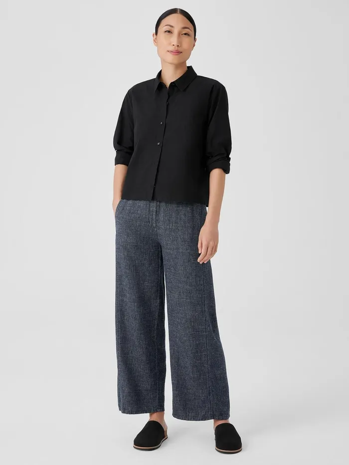 Washed Organic Cotton Poplin Classic Collar Shirt Black Women Eileen Fisher Tops and Tees
