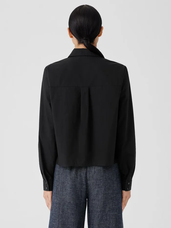 Washed Organic Cotton Poplin Classic Collar Shirt Black Women Eileen Fisher Tops and Tees