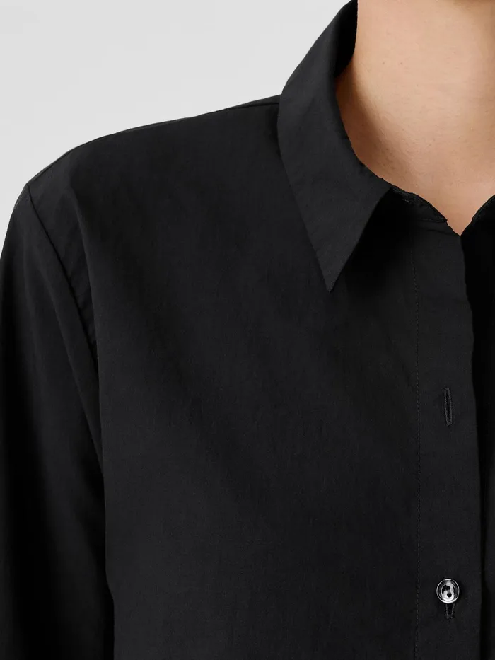 Washed Organic Cotton Poplin Classic Collar Shirt Black Women Eileen Fisher Tops and Tees