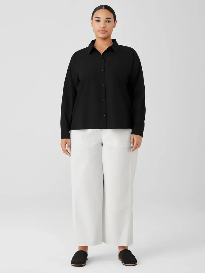Washed Organic Cotton Poplin Classic Collar Shirt Black Women Eileen Fisher Tops and Tees