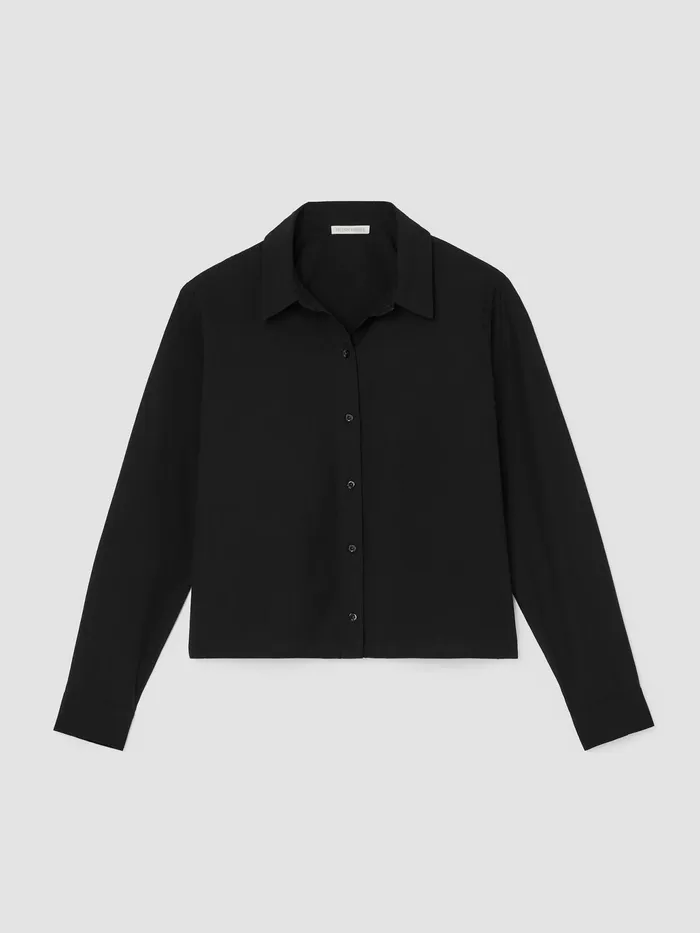 Washed Organic Cotton Poplin Classic Collar Shirt Black Women Eileen Fisher Tops and Tees