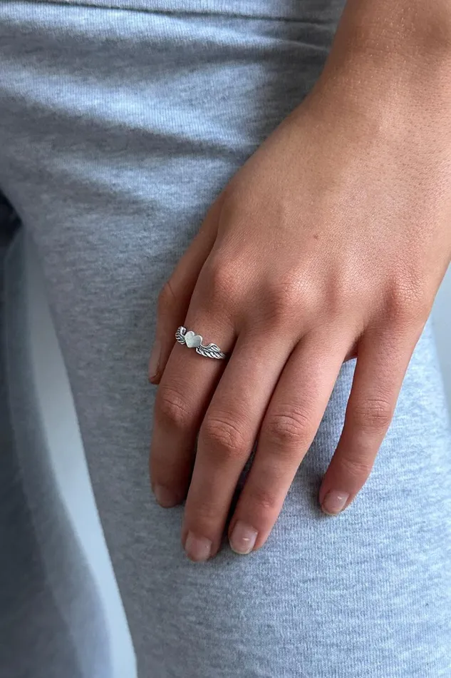 Winged Heart Ring Silver Women Brandy Melville Jewelry