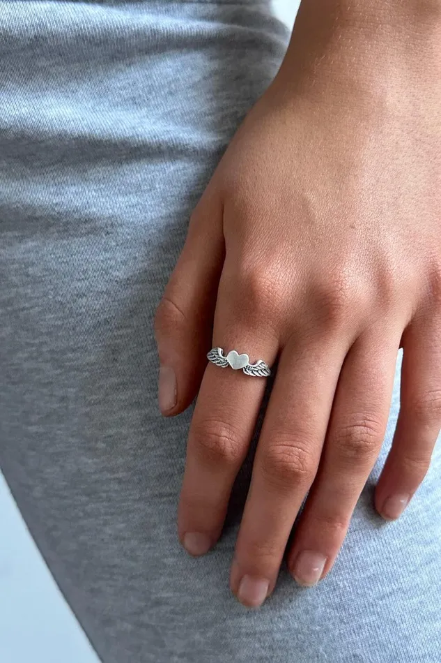 Winged Heart Ring Silver Women Brandy Melville Jewelry
