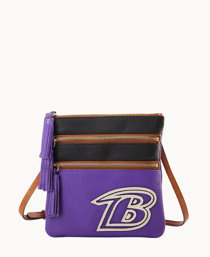 Woman NFL Ravens Triple Zip Crossbody Ravens Dooney and Bourke Crossbodies