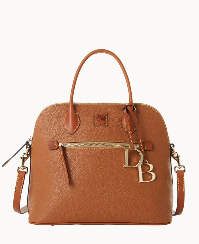 Woman Pebble Grain Large Domed Satchel Caramel Dooney and Bourke Satchels