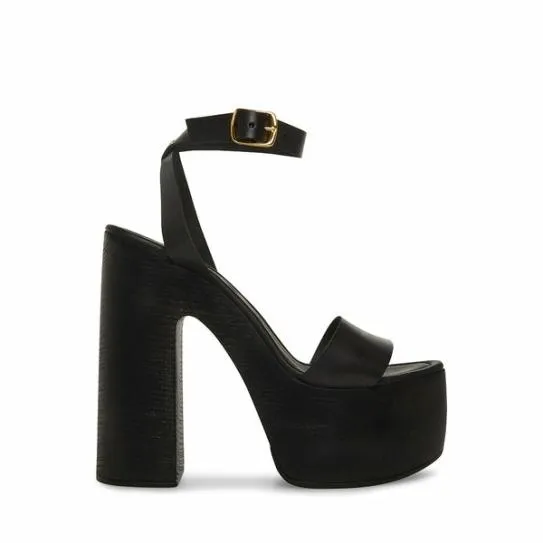 Women ALESSIA BLACK LEATHER Black Leather Steve Madden Heels