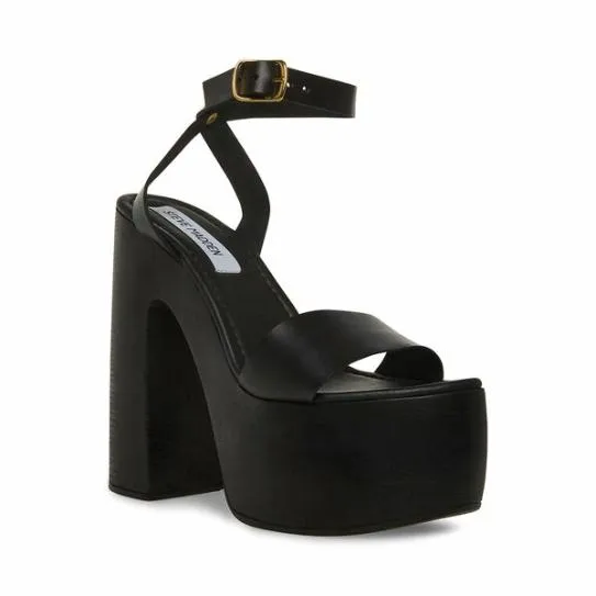 Women ALESSIA BLACK LEATHER Black Leather Steve Madden Heels