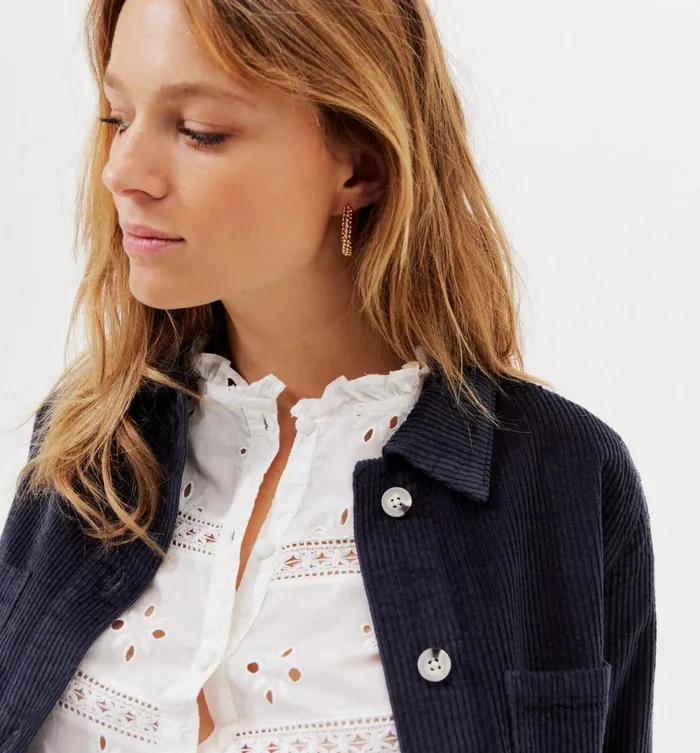 Women Alma Corduroy Overjacket 8211 Medium Denim Promod Jackets Women Alma Corduroy Overjacket 8211 Medium Denim Promod Jackets