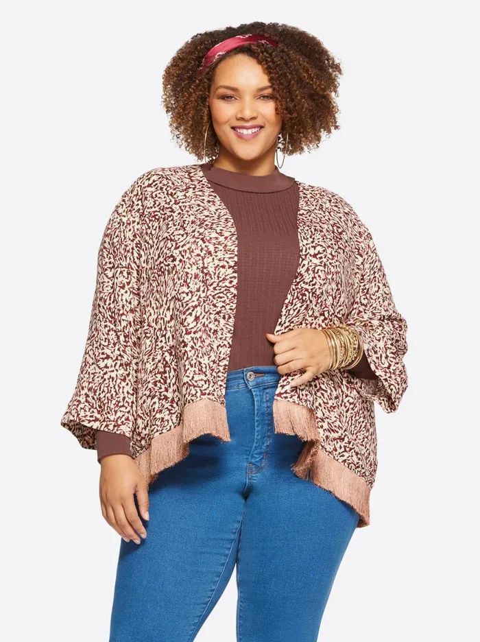 Women Anya Cropped Duster In Camo Leopard Jessica Simpson Jackets Blazers and Kimonos