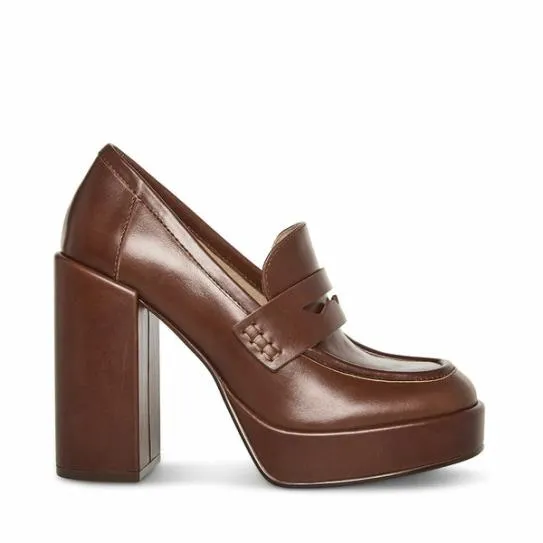 Women ASHE BROWN LEATHER Brown Leather Steve Madden Heels