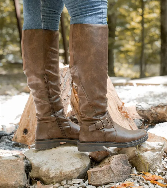 Women Autumn Wide Calf Riding Boot Cognac Baretraps Knee High Boots
