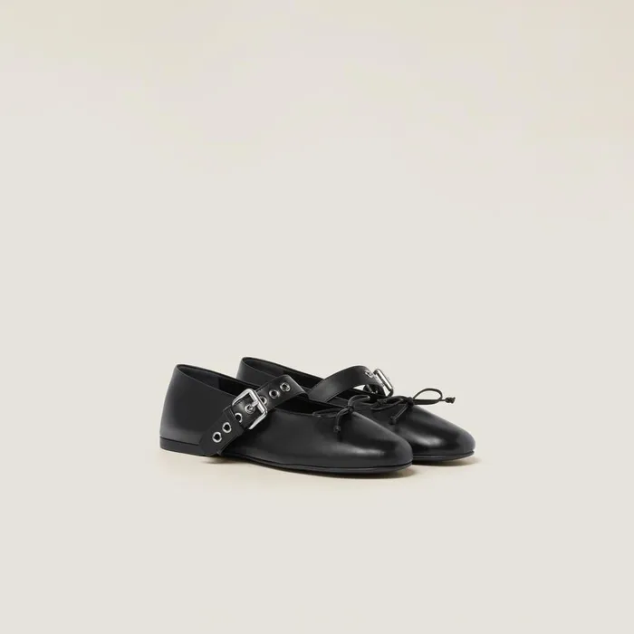 Women Ballerinas Miu Miu Leather Ballerinas Black