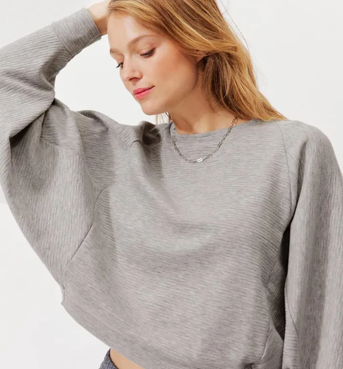 Women BatwingSleeved Sweatshirt 8211 Light Grey Promod Jumpers And Cardigans