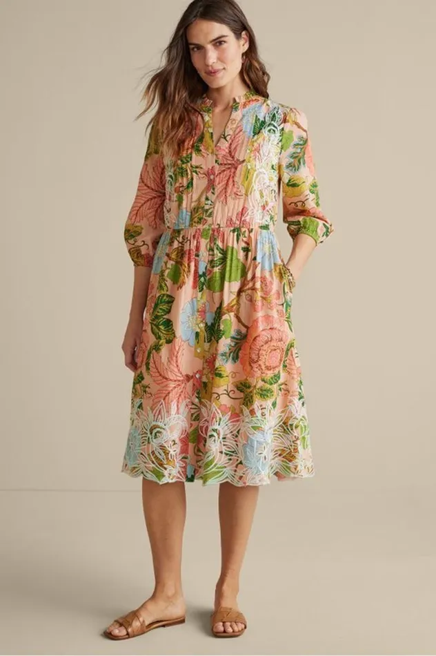 Women Bellicia Embroidered Midi Dress Multi Floral Soft Surroundings Dresses