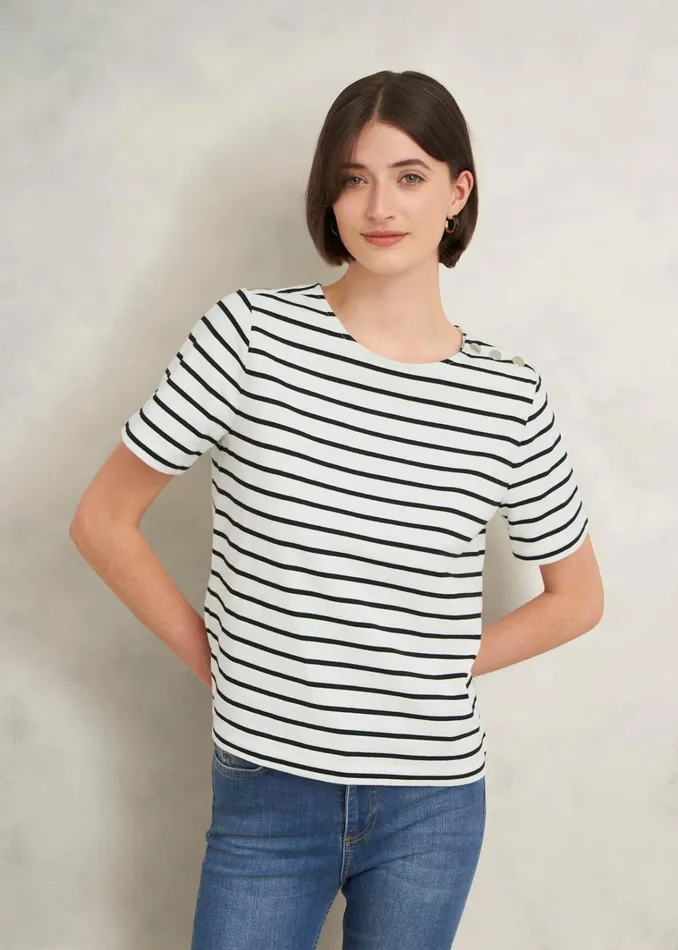 Women Bethan Cotton Stripe Top Ivory Black Hobbs Tops