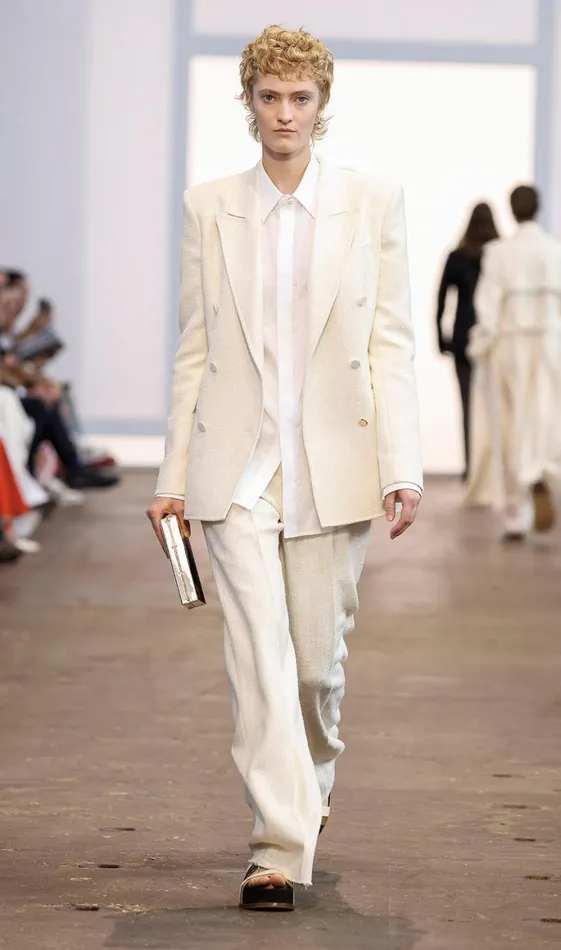 Women Blazers and Vests Gabriela Hearst Gavin Blazer In Ivory Silk Virgin Wool Slub