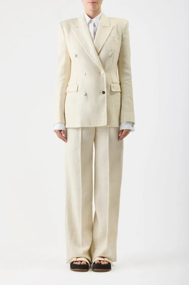 Women Blazers and Vests Gabriela Hearst Gavin Blazer In Ivory Silk Virgin Wool Slub