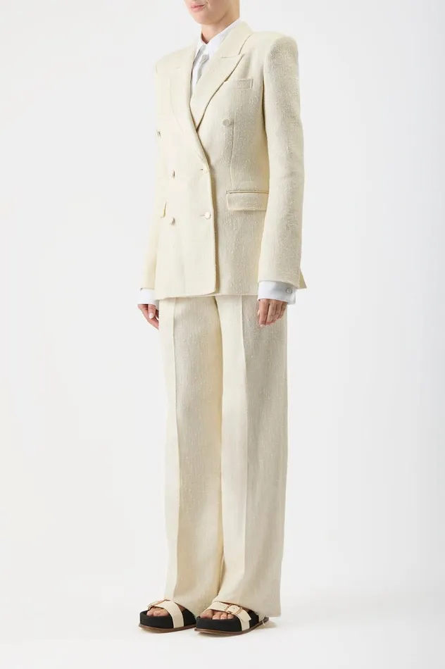 Women Blazers and Vests Gabriela Hearst Gavin Blazer In Ivory Silk Virgin Wool Slub
