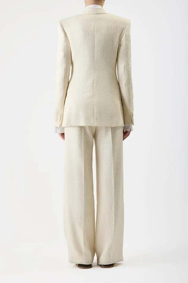 Women Blazers and Vests Gabriela Hearst Gavin Blazer In Ivory Silk Virgin Wool Slub