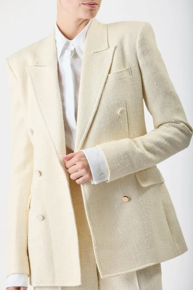Women Blazers and Vests Gabriela Hearst Gavin Blazer In Ivory Silk Virgin Wool Slub
