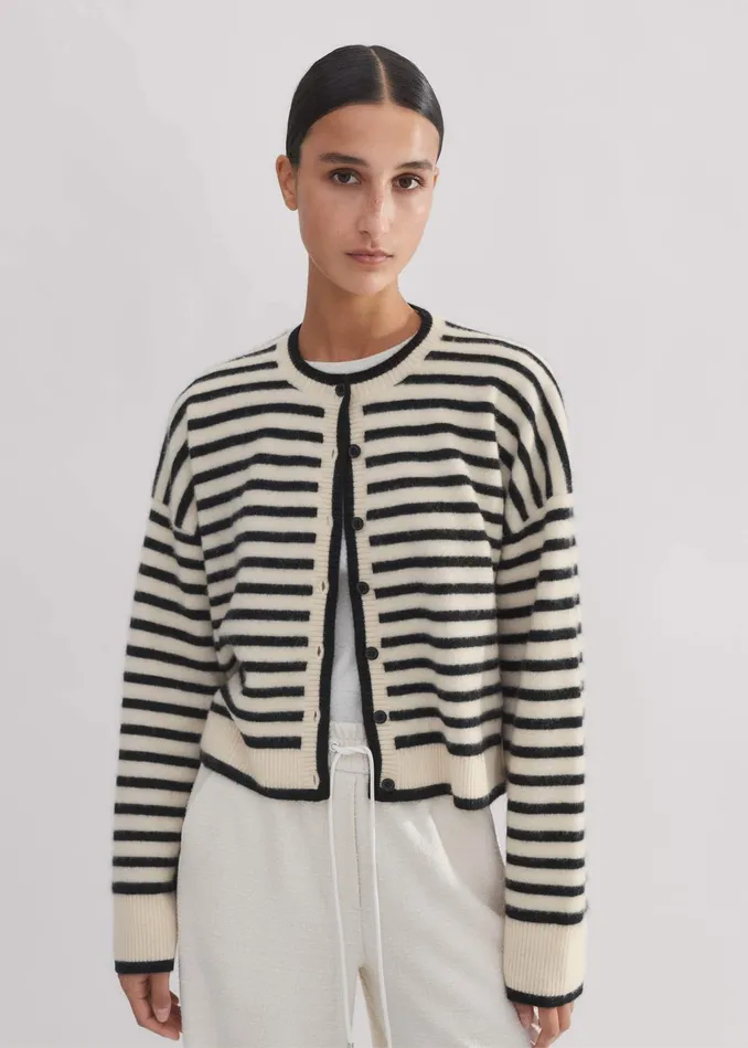 Women Boiled Cashmere Striped Cardigan Creamblack MEEM