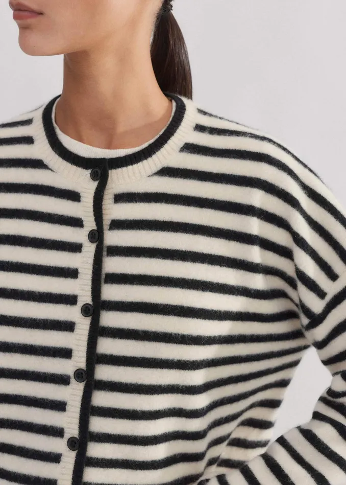 Women Boiled Cashmere Striped Cardigan Creamblack MEEM