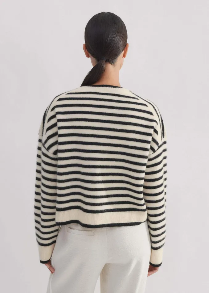Women Boiled Cashmere Striped Cardigan Creamblack MEEM