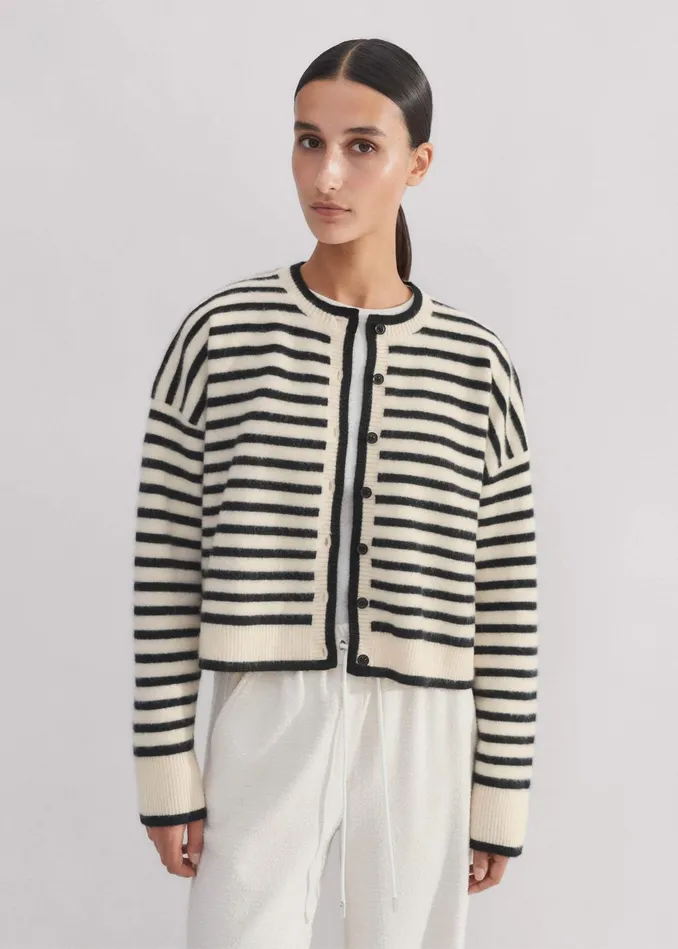 Women Boiled Cashmere Striped Cardigan Creamblack MEEM
