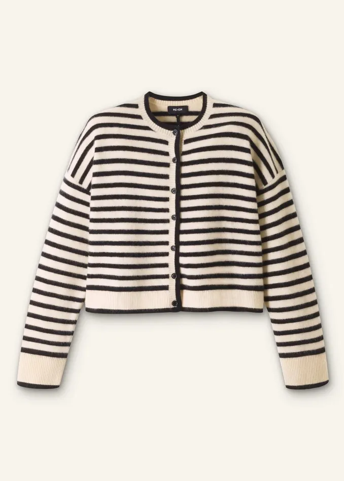 Women Boiled Cashmere Striped Cardigan Creamblack MEEM